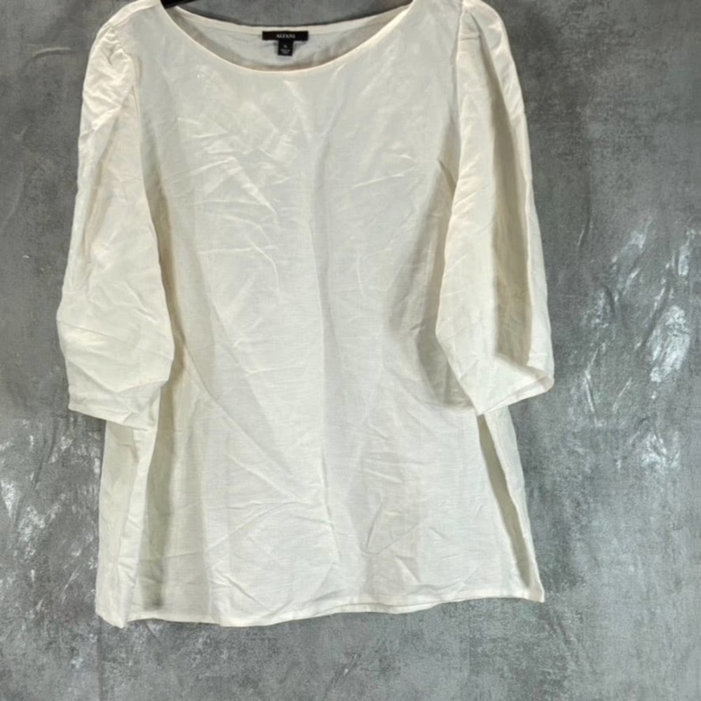 NWT Alfani Calla Lily Scoop-Neck Elbow-Sleeve Linen Blend Top XL